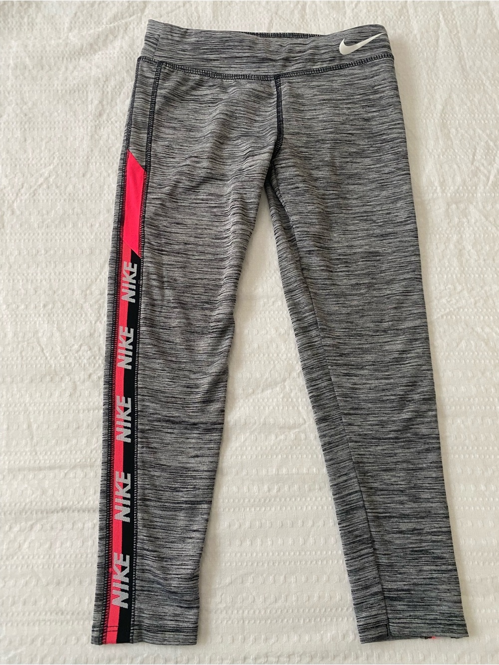 Nike Girls Gray Heather Leggings with Pink Side Stripe
